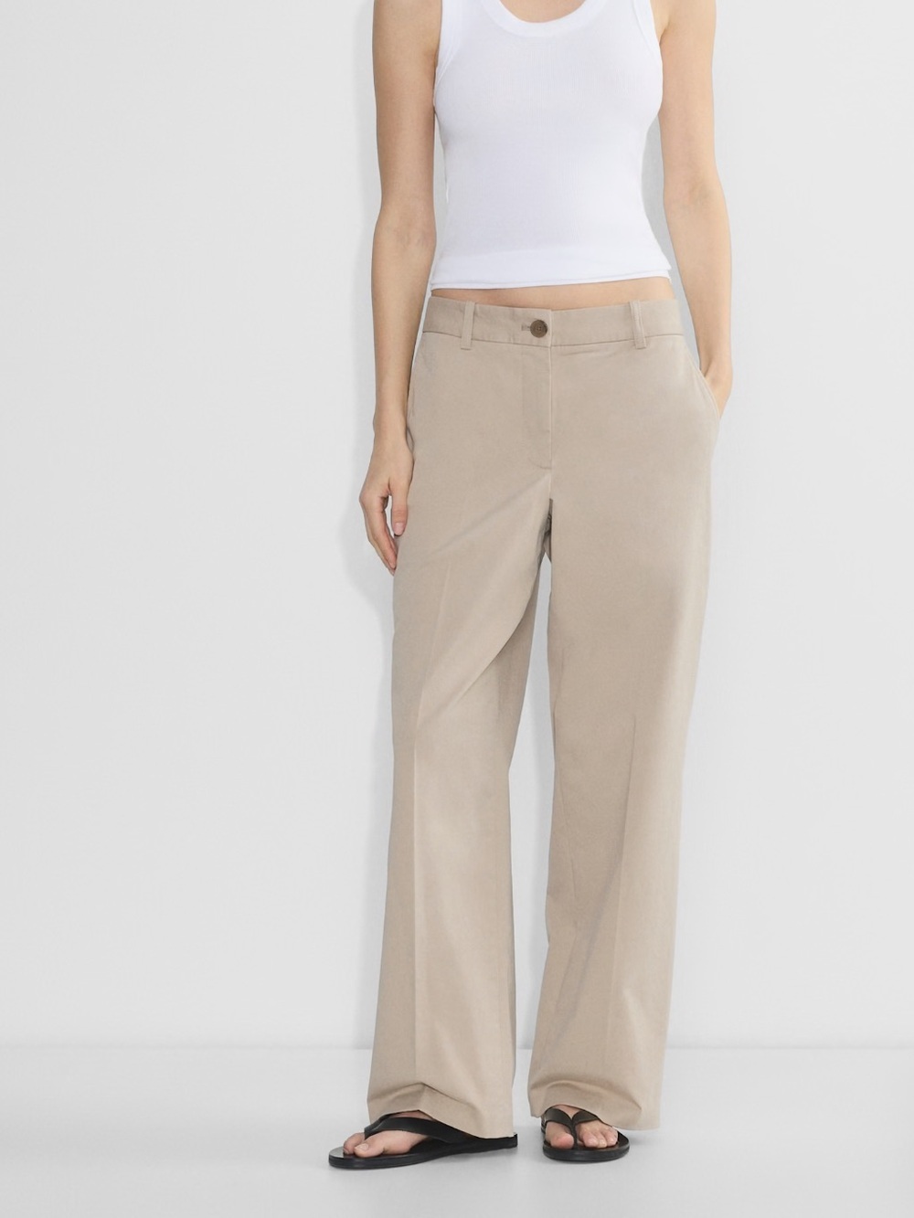 Aritzia NWT Chino Mid-Rise Wide Pant Trousers Slash Pockets Cotton Stretch Tan